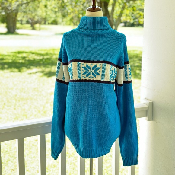 Vintage Sweaters Vintage 7s Kmart Fair Isle Blue Turtleneck Sweater